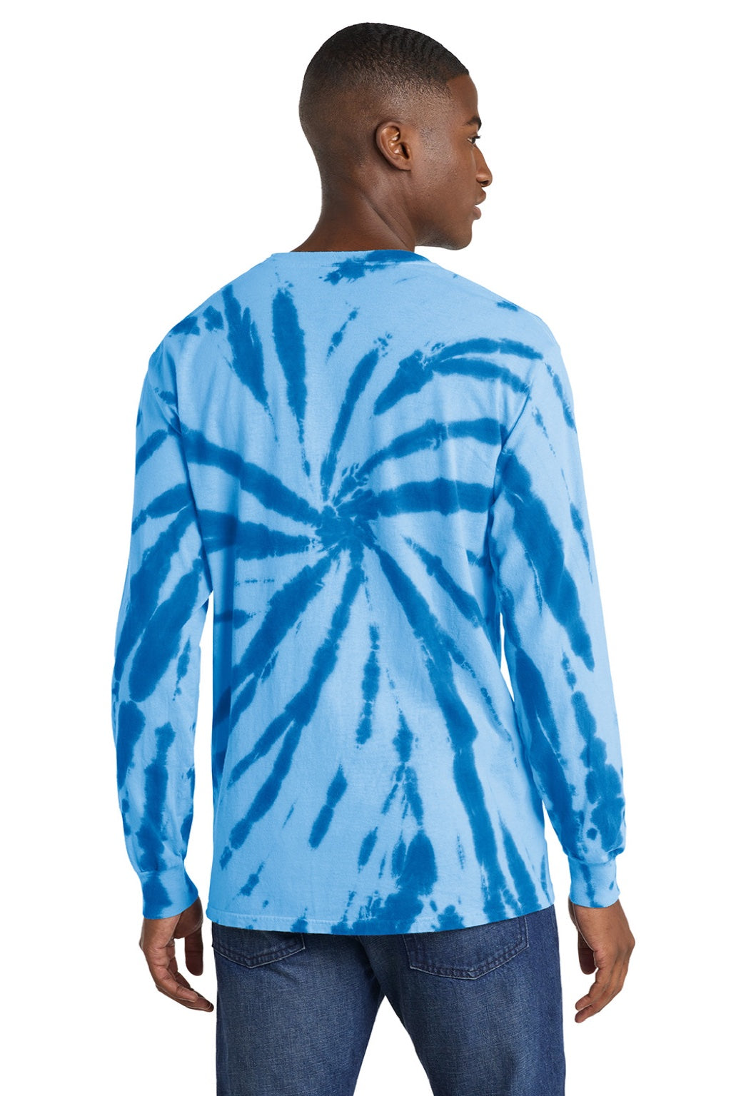 Port & Company PC147LS Mens Tie-Dye Long Sleeve Crewneck T-Shirt Royal Blue Model Back