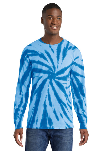 Port & Company PC147LS Mens Tie-Dye Long Sleeve Crewneck T-Shirt Royal Blue Model Front