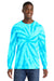 Port & Company PC147LS Mens Tie-Dye Long Sleeve Crewneck T-Shirt Turquoise Blue Model Front