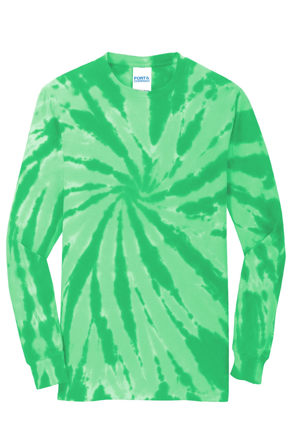 Port & Company PC147LS Mens Tie-Dye Long Sleeve Crewneck T-Shirt Kelly Green Flat Front