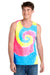 Port & Company PC147TT Mens Tie-Dye Tank Top Neon Rainbow Model Front