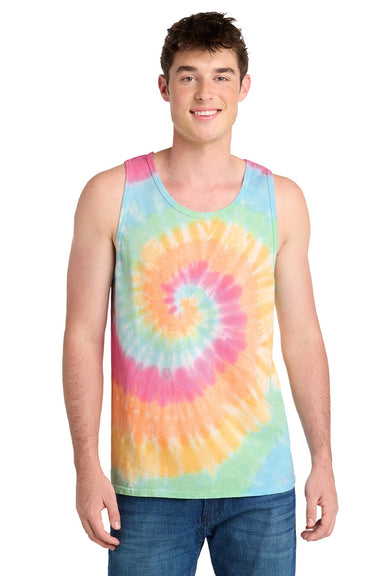 Port & Company PC147TT Mens Tie-Dye Tank Top Pastel Rainbow Model Front