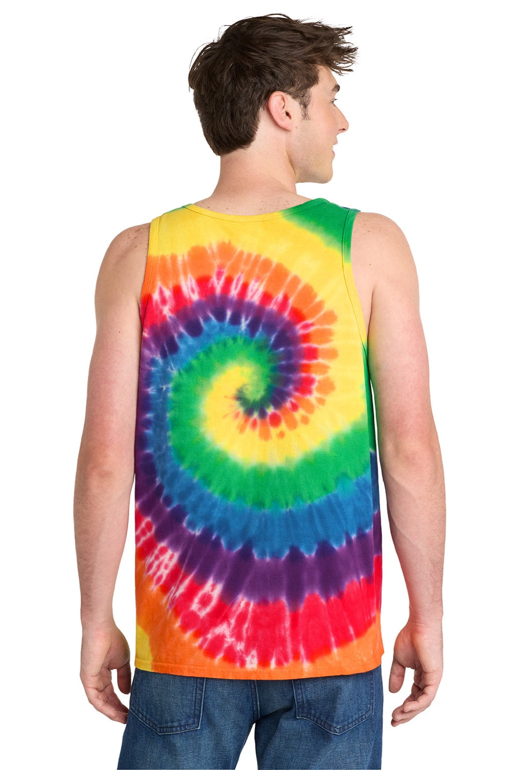 Port & Company PC147TT Mens Tie-Dye Tank Top Rainbow Model Back