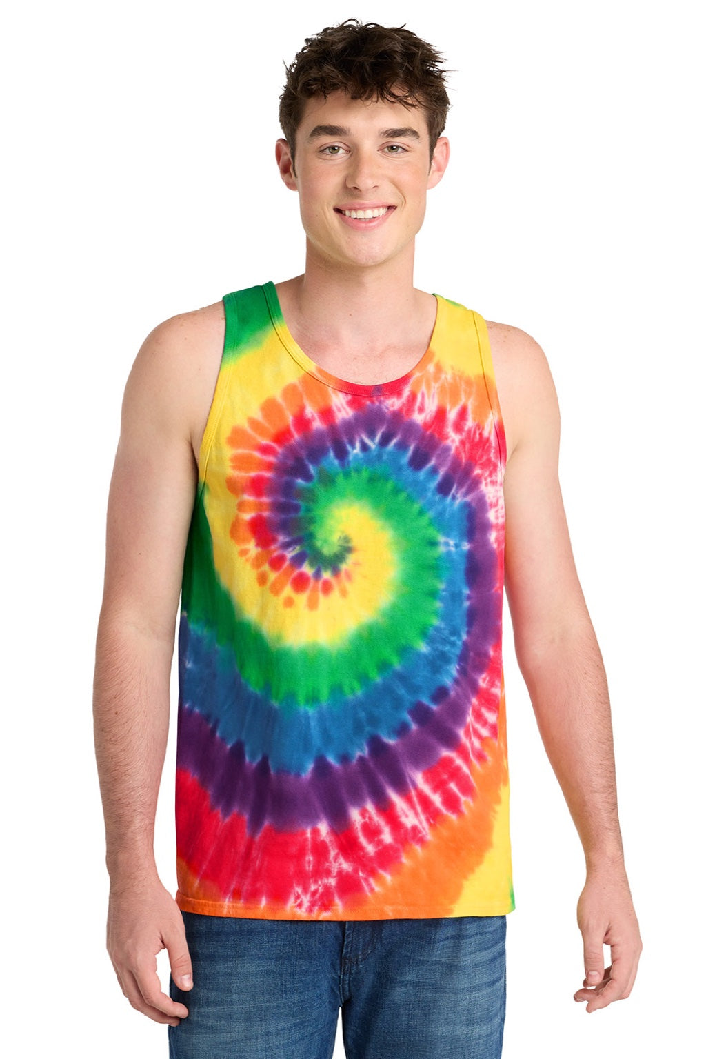 Port & Company PC147TT Mens Tie-Dye Tank Top Rainbow Model Front
