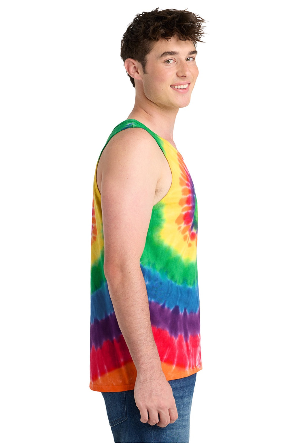 Port & Company PC147TT Mens Tie-Dye Tank Top Rainbow Model Side
