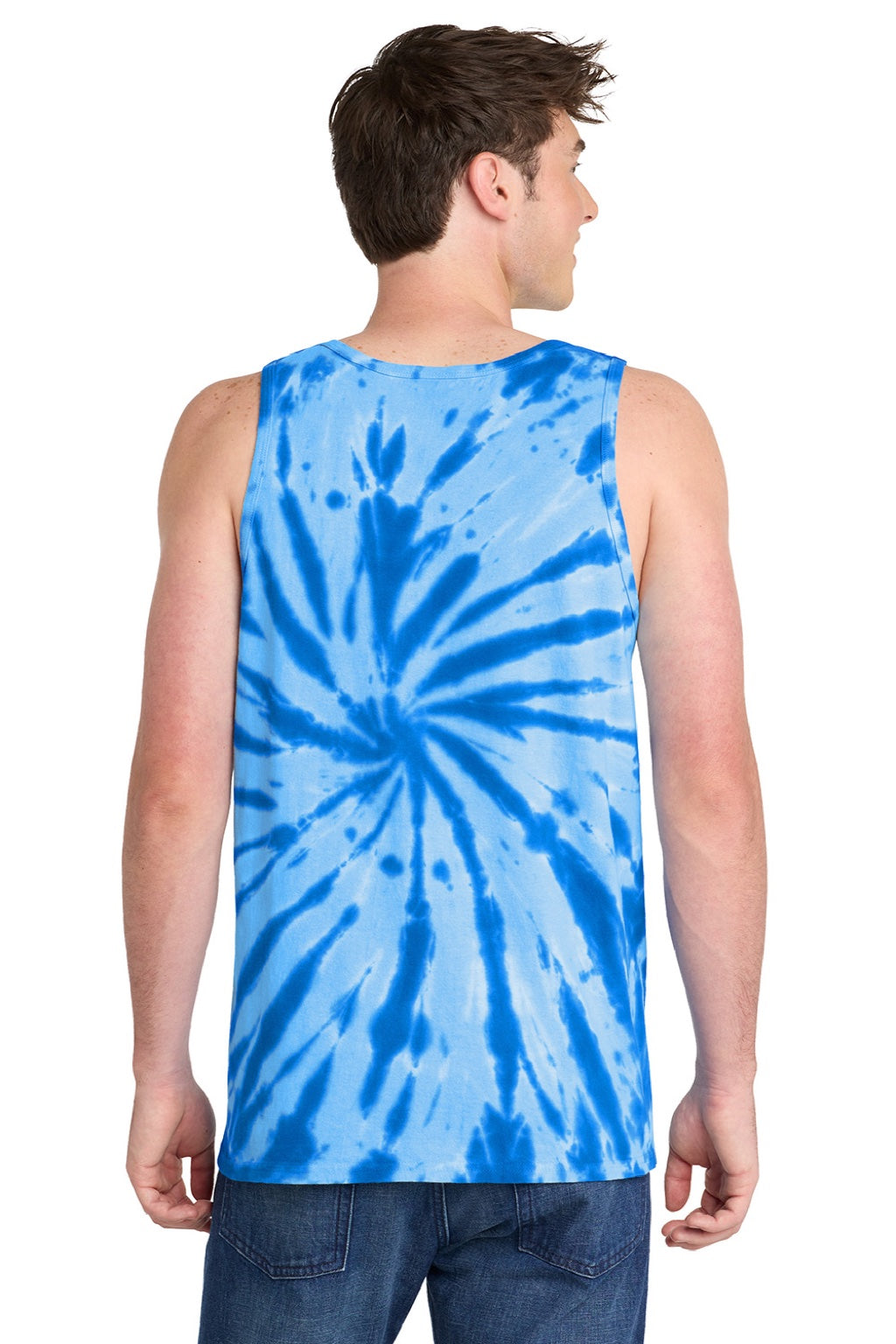 Port & Company PC147TT Mens Tie-Dye Tank Top Royal Blue Model Back