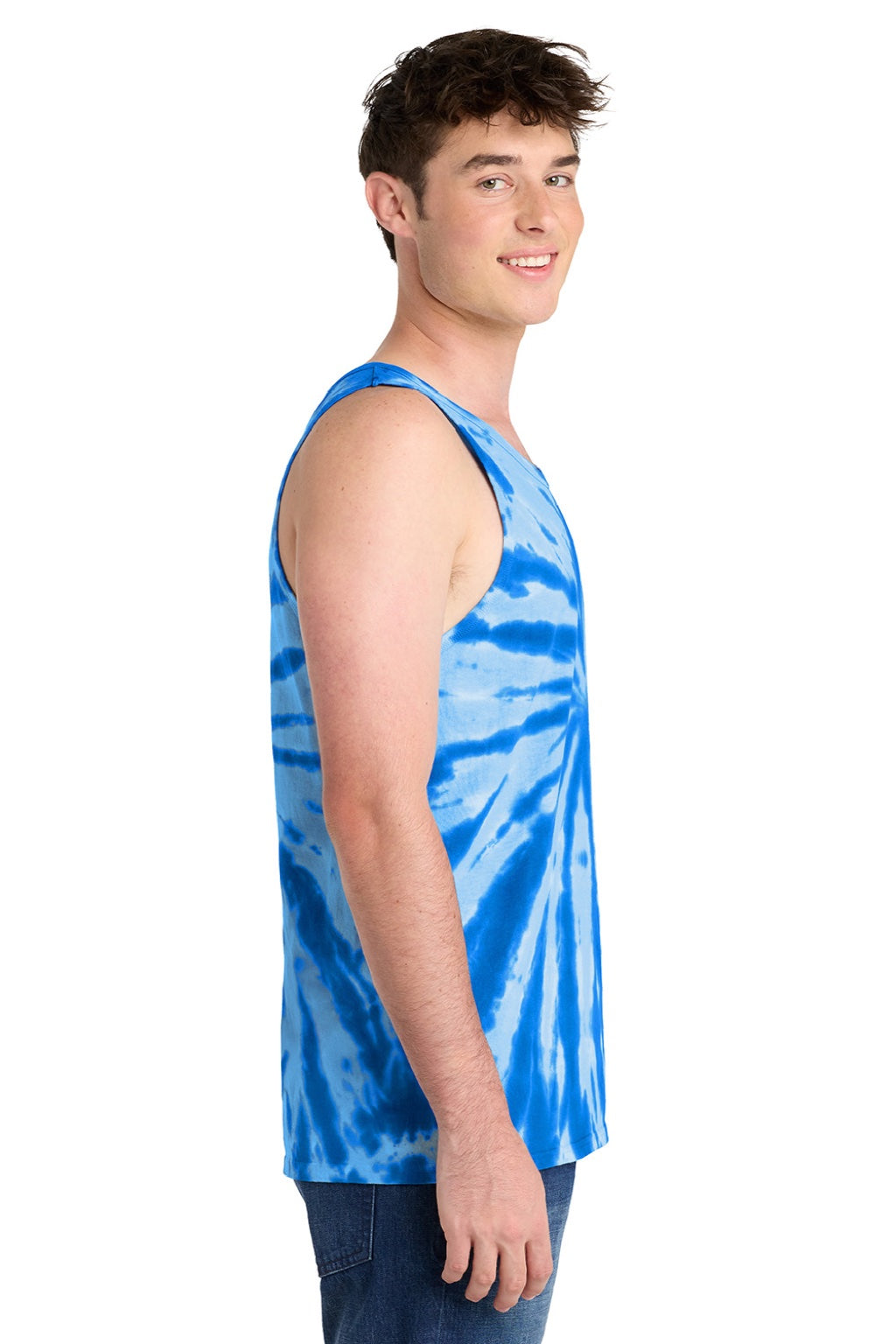 Port & Company PC147TT Mens Tie-Dye Tank Top Royal Blue Model Side