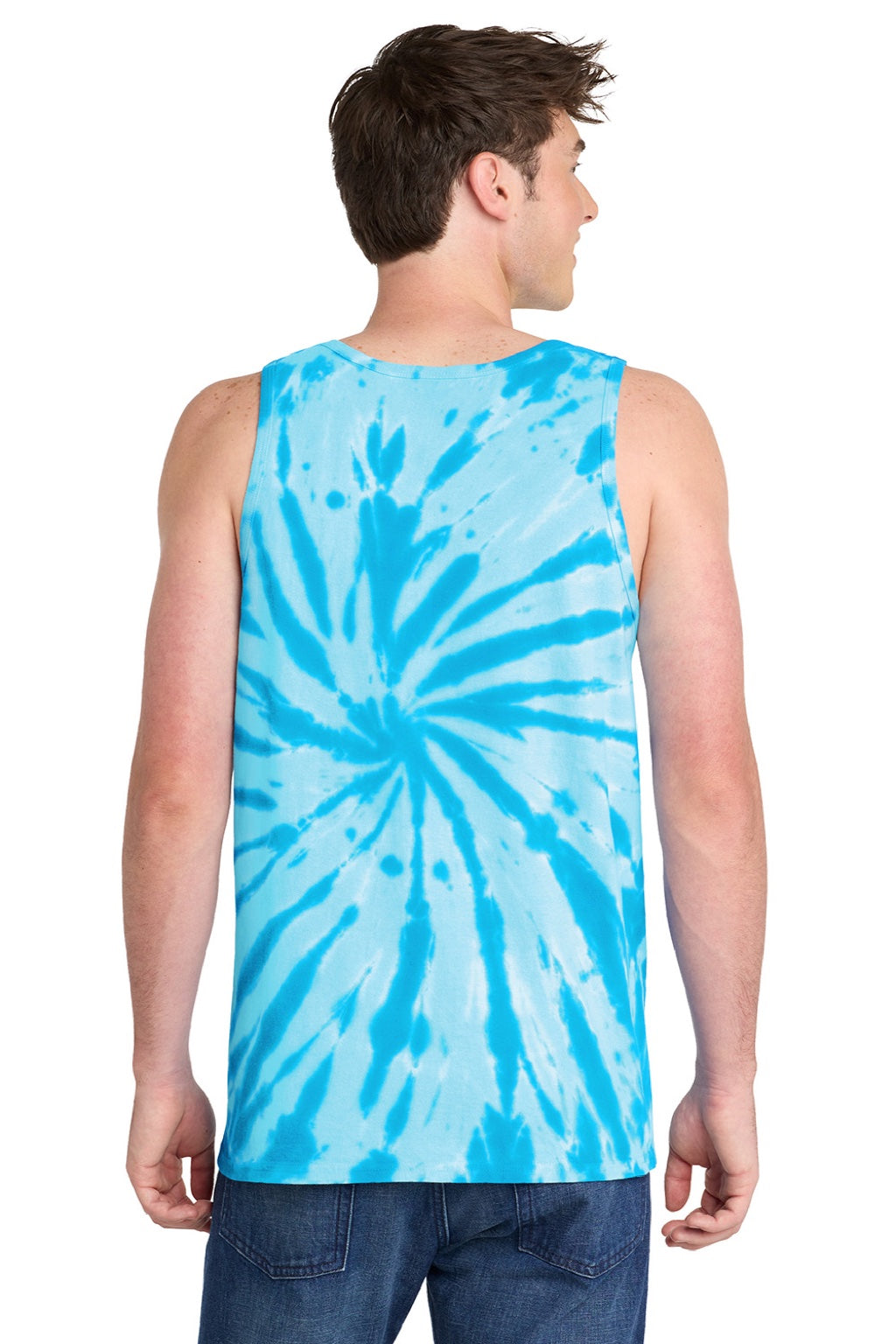 Port & Company PC147TT Mens Tie-Dye Tank Top Turquoise Blue Model Back