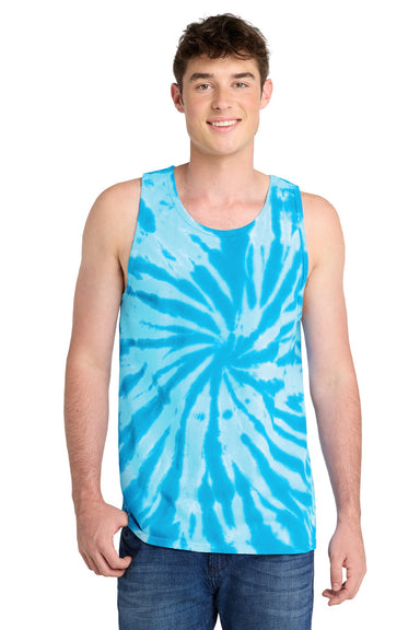 Port & Company PC147TT Mens Tie-Dye Tank Top Turquoise Blue Model Front