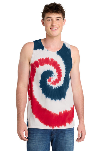 Port & Company PC147TT Mens Tie-Dye Tank Top USA Rainbow Model Front