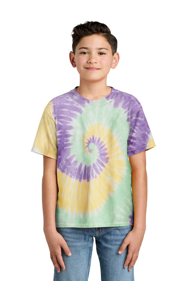 Port & Company PC147Y Youth Tie-Dye Short Sleeve Crewneck T-Shirt Mint Rainbow Model Front