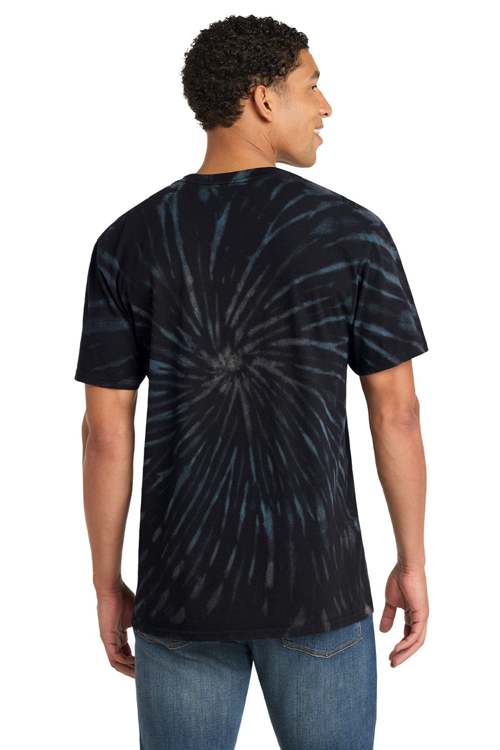 Port & Company PC147 Mens Tie-Dye Short Sleeve Crewneck T-Shirt Black Galaxy Spiral Model Back