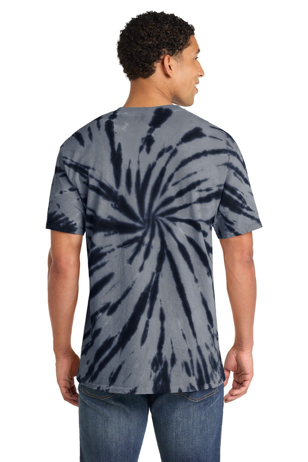 Port & Company PC147 Mens Tie-Dye Short Sleeve Crewneck T-Shirt Black Model Back