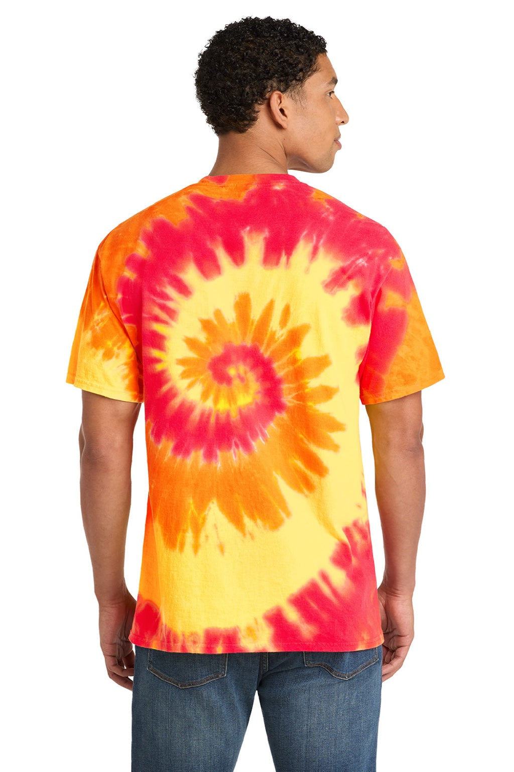 Port & Company PC147 Mens Tie-Dye Short Sleeve Crewneck T-Shirt Blaze Rainbow Model Back