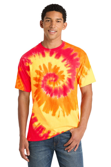 Port & Company PC147 Mens Tie-Dye Short Sleeve Crewneck T-Shirt Blaze Rainbow Model Front