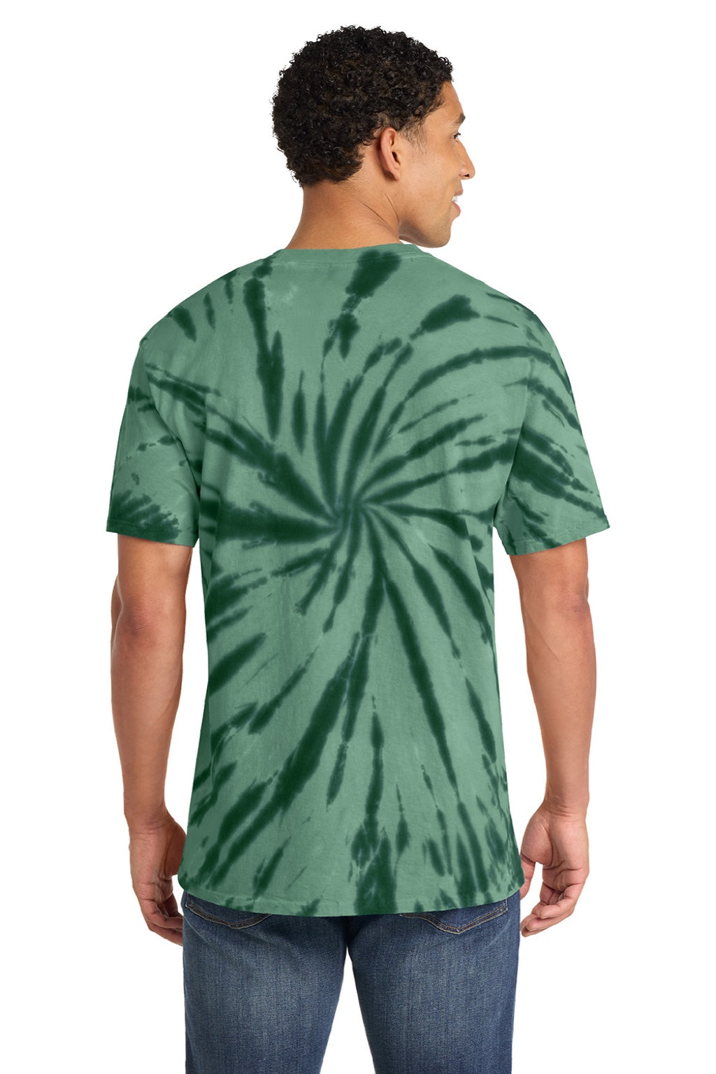 Port & Company PC147 Mens Tie-Dye Short Sleeve Crewneck T-Shirt Forest Green Model Back