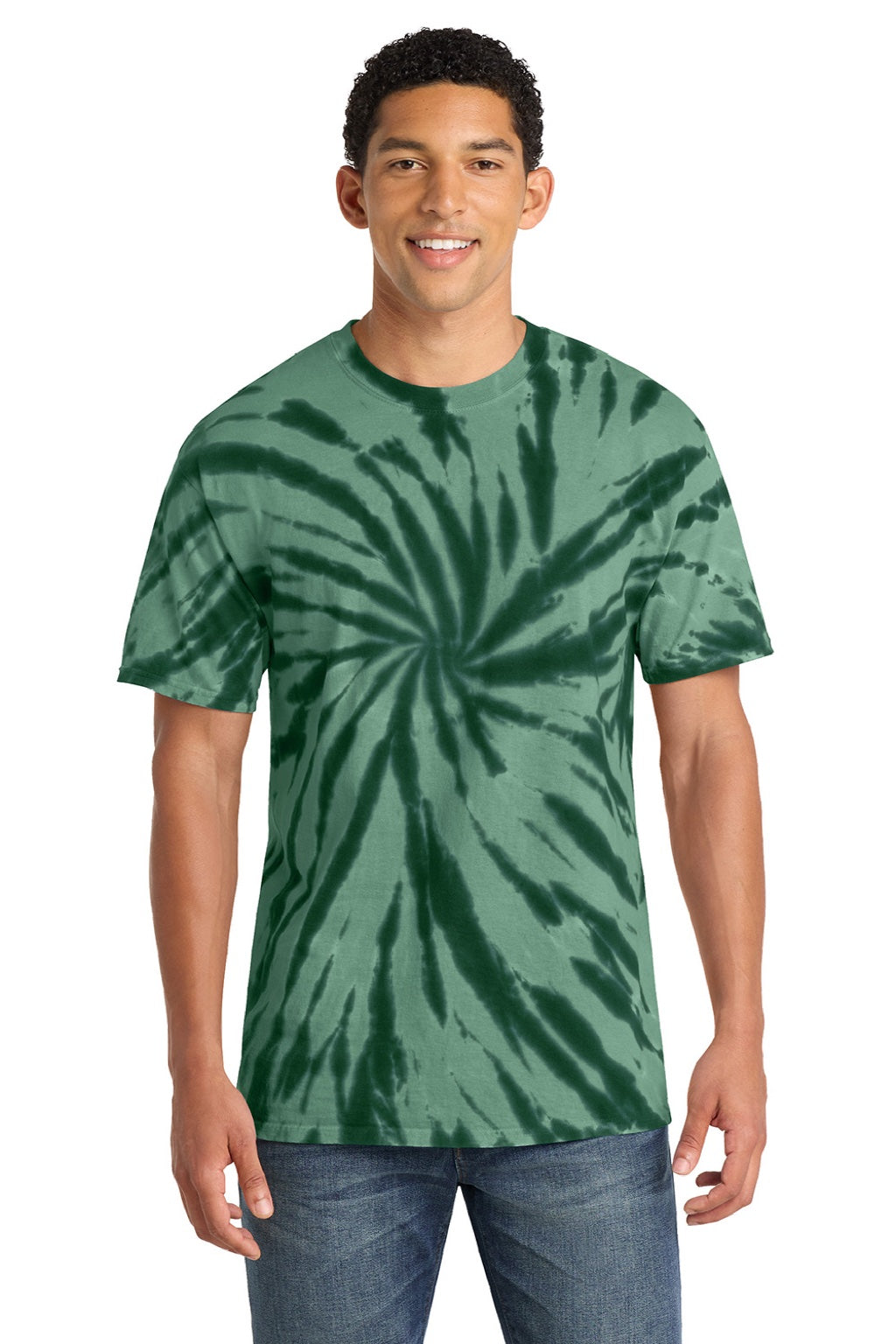 Port & Company PC147 Mens Tie-Dye Short Sleeve Crewneck T-Shirt Forest Green Model Front