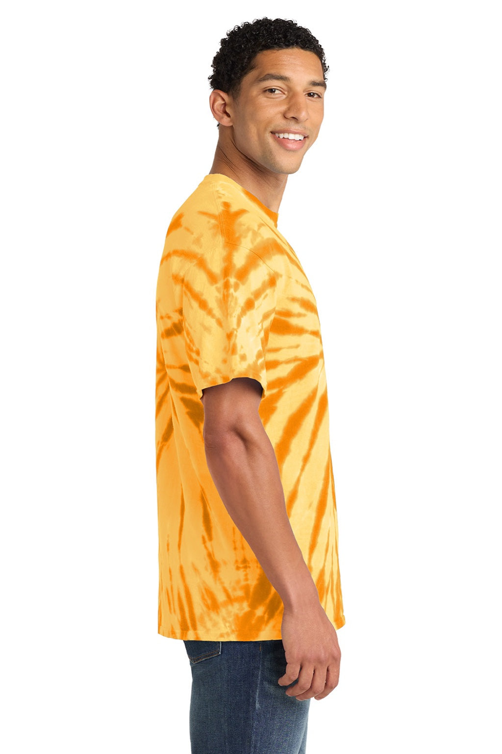 Port & Company PC147 Mens Tie-Dye Short Sleeve Crewneck T-Shirt Gold Model Side