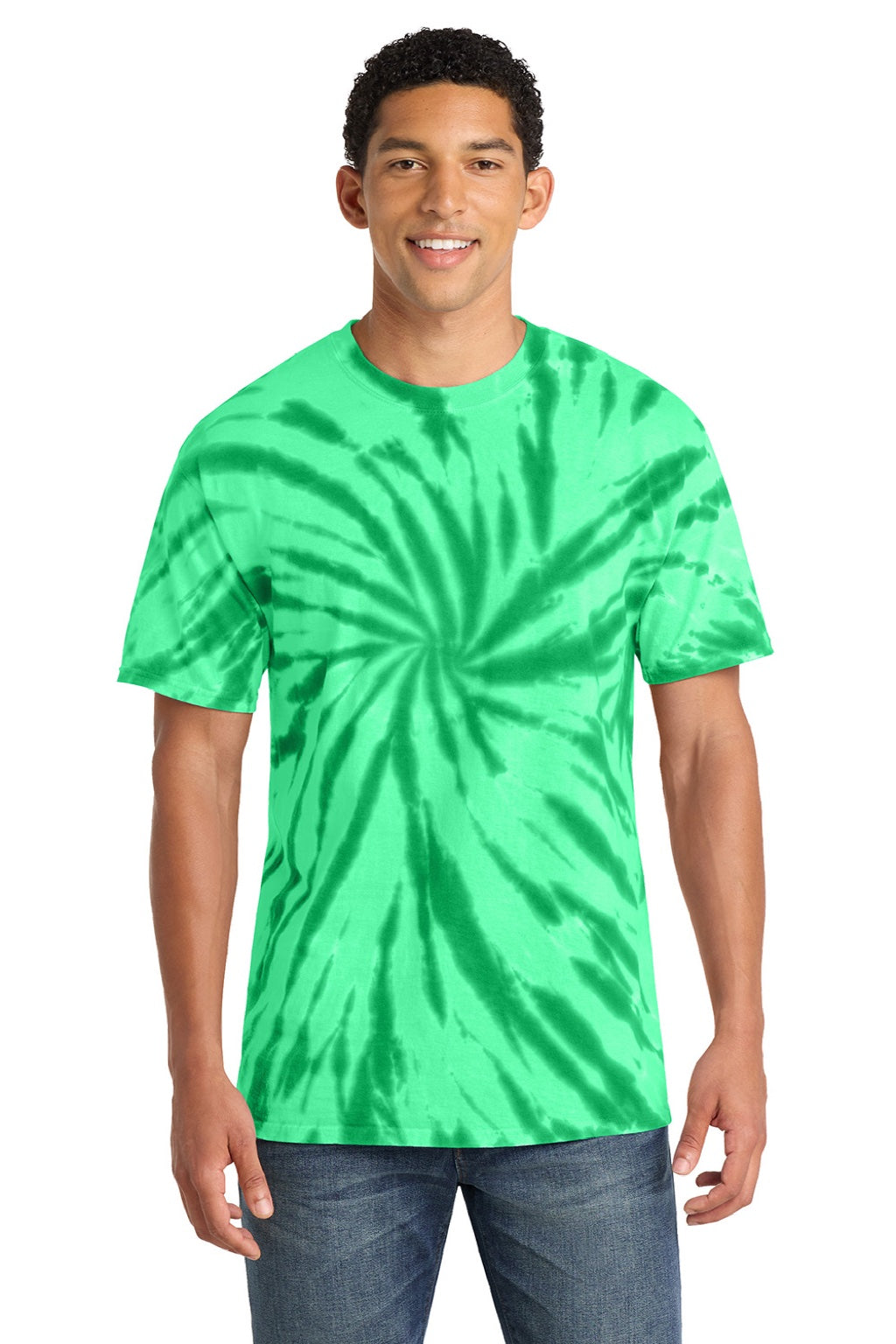 Port & Company PC147 Mens Tie-Dye Short Sleeve Crewneck T-Shirt Kelly Green Model Front