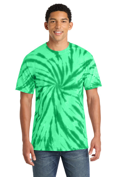 Port & Company PC147 Mens Tie-Dye Short Sleeve Crewneck T-Shirt Kelly Green Model Front