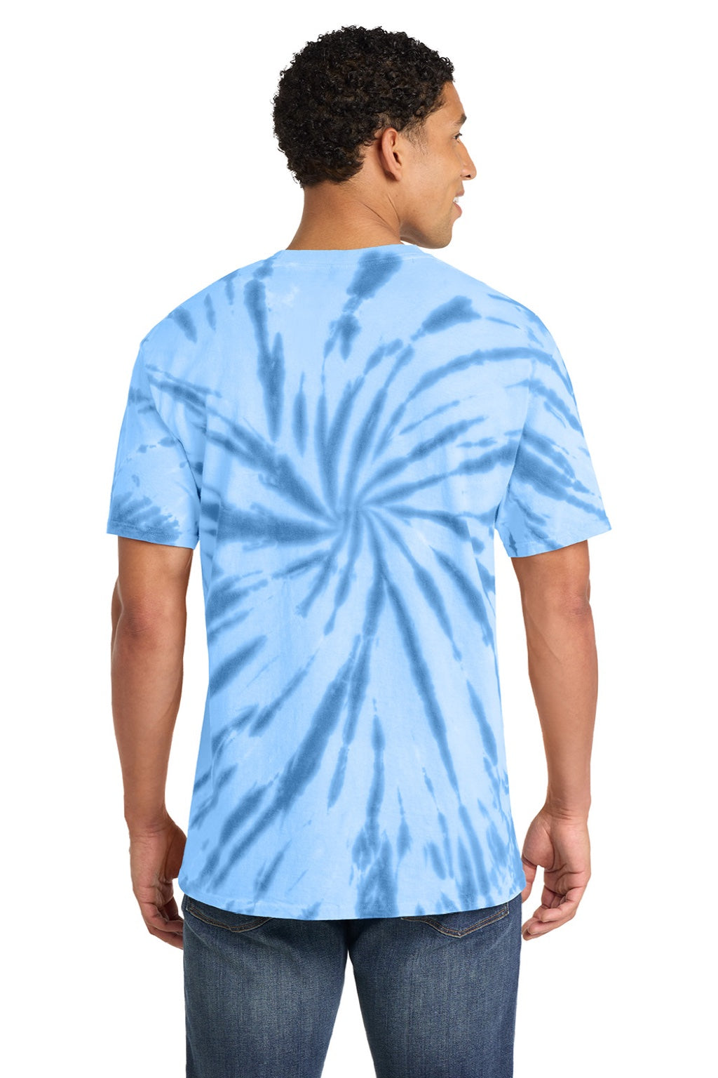 Port & Company PC147 Mens Tie-Dye Short Sleeve Crewneck T-Shirt Light Blue Model Back