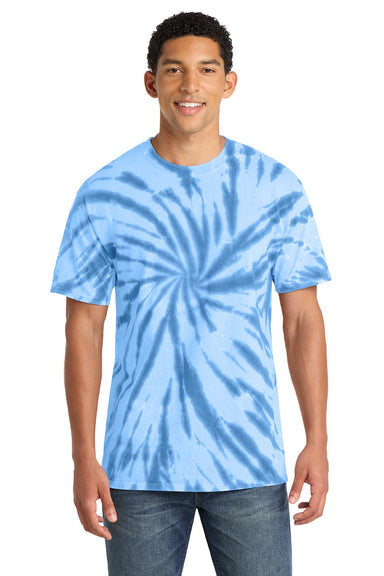 Port & Company PC147 Mens Tie-Dye Short Sleeve Crewneck T-Shirt Light Blue Model Front