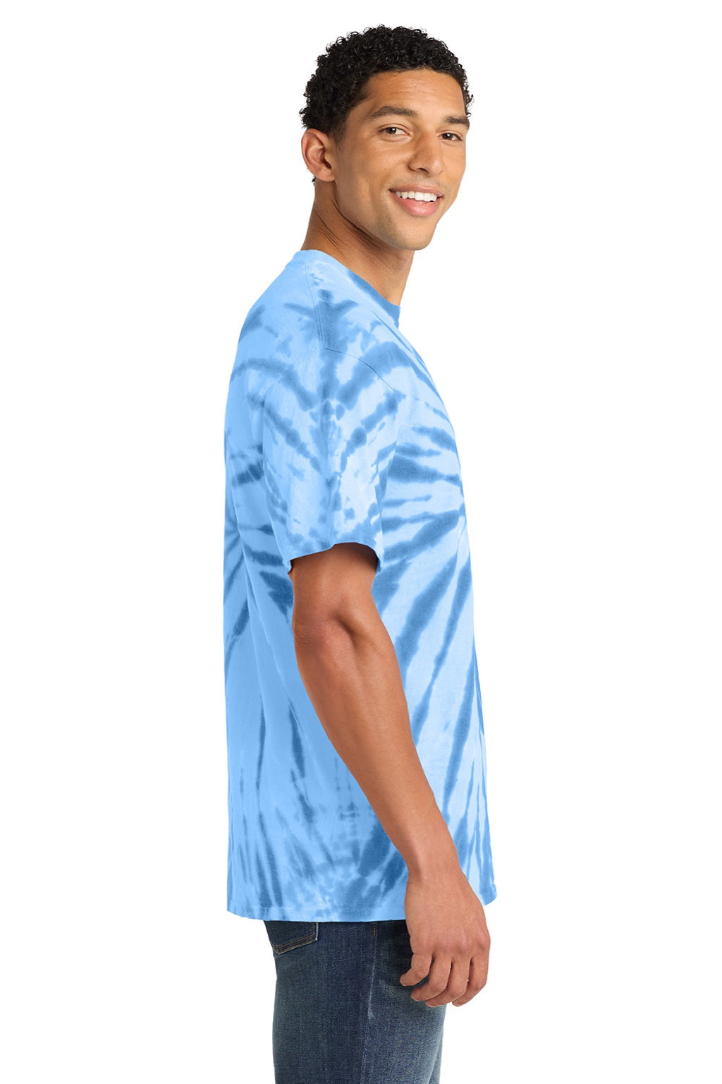 Port & Company PC147 Mens Tie-Dye Short Sleeve Crewneck T-Shirt Light Blue Model Side