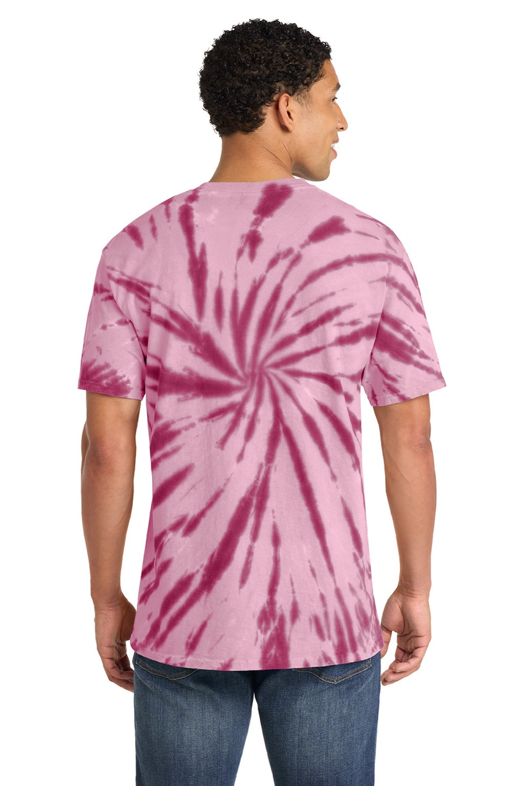Port & Company PC147 Mens Tie-Dye Short Sleeve Crewneck T-Shirt Maroon Model Back