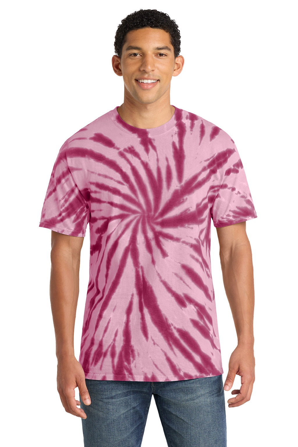 Port & Company PC147 Mens Tie-Dye Short Sleeve Crewneck T-Shirt Maroon Model Front