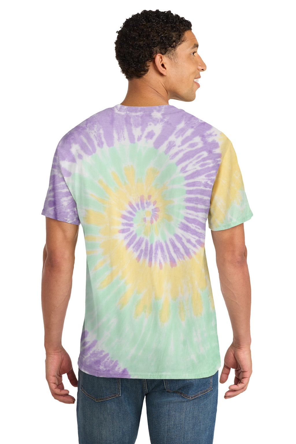 Port & Company PC147 Mens Tie-Dye Short Sleeve Crewneck T-Shirt Mint Rainbow Model Back