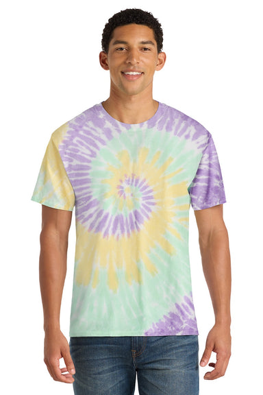 Port & Company PC147 Mens Tie-Dye Short Sleeve Crewneck T-Shirt Mint Rainbow Model Front