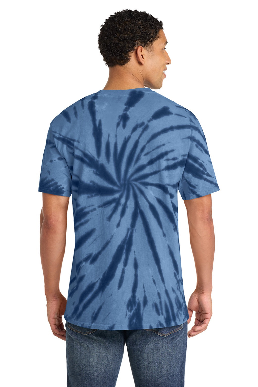 Port & Company PC147 Mens Tie-Dye Short Sleeve Crewneck T-Shirt Navy Blue Model Back