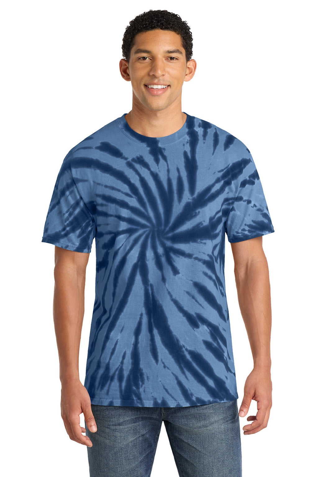 Port & Company PC147 Mens Tie-Dye Short Sleeve Crewneck T-Shirt Navy Blue Model Front