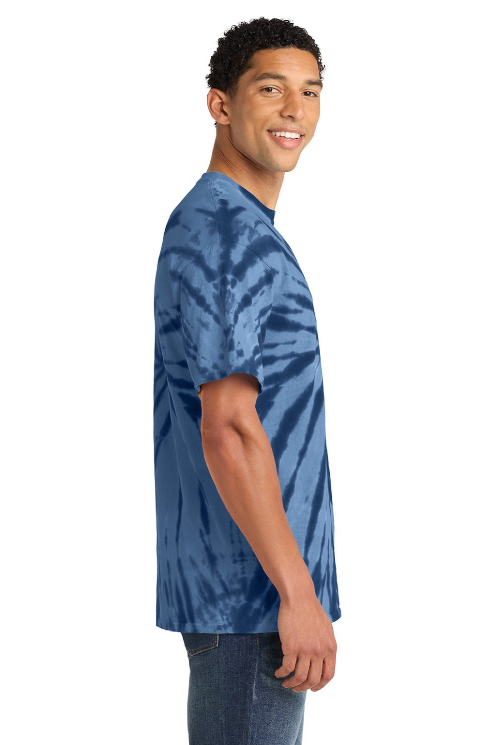 Port & Company PC147 Mens Tie-Dye Short Sleeve Crewneck T-Shirt Navy Blue Model Side