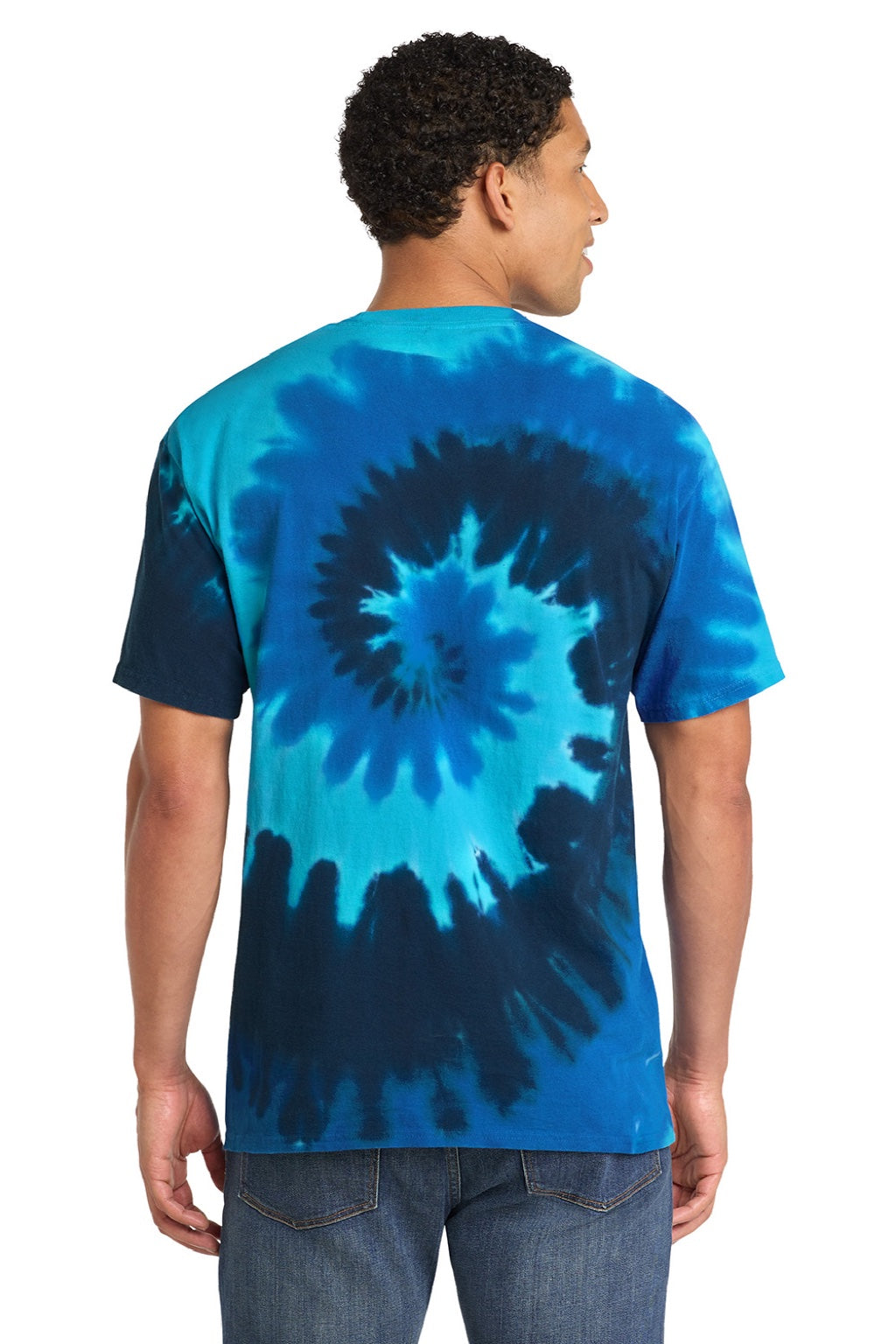 Port & Company PC147 Mens Tie-Dye Short Sleeve Crewneck T-Shirt Ocean Rainbow Model Back
