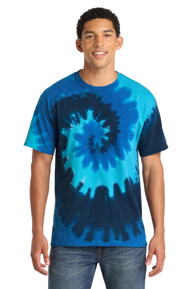 Port & Company PC147 Mens Tie-Dye Short Sleeve Crewneck T-Shirt Ocean Rainbow Model Front
