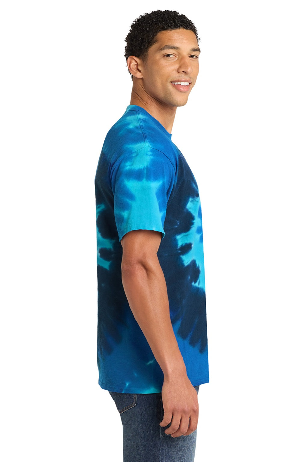 Port & Company PC147 Mens Tie-Dye Short Sleeve Crewneck T-Shirt Ocean Rainbow Model Side