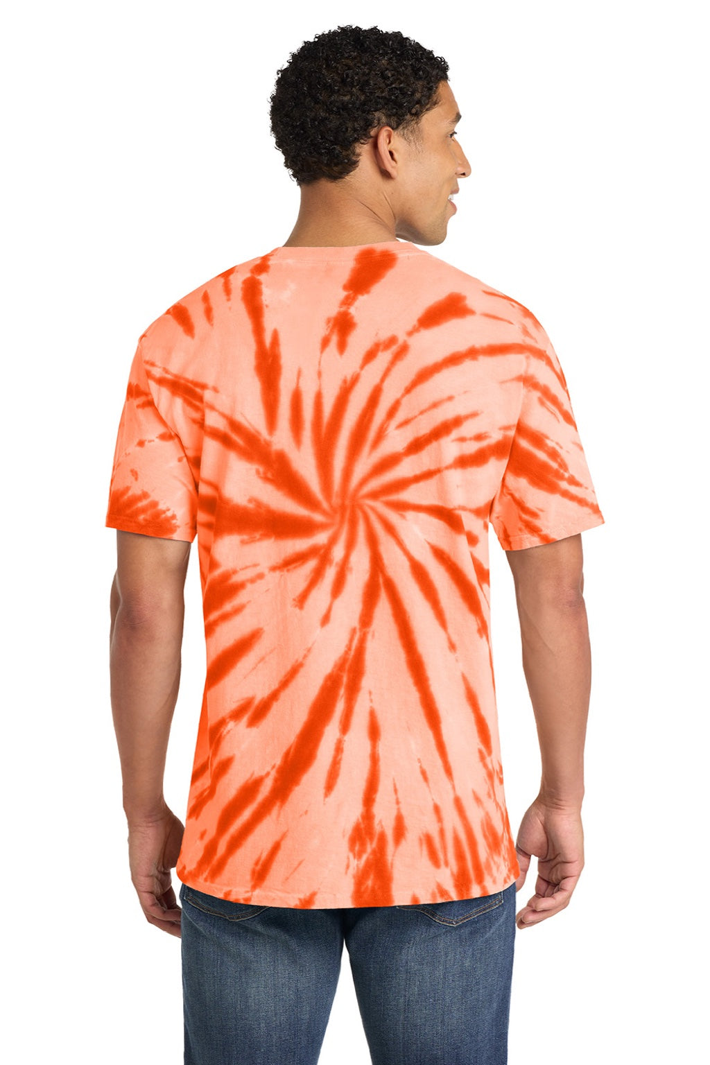 Port & Company PC147 Mens Tie-Dye Short Sleeve Crewneck T-Shirt Orange Model Back