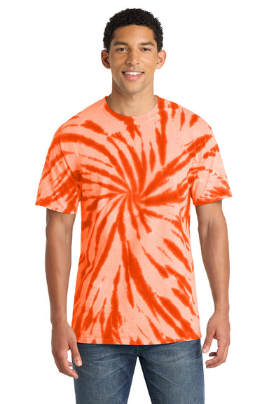 Port & Company PC147 Mens Tie-Dye Short Sleeve Crewneck T-Shirt Orange Model Front