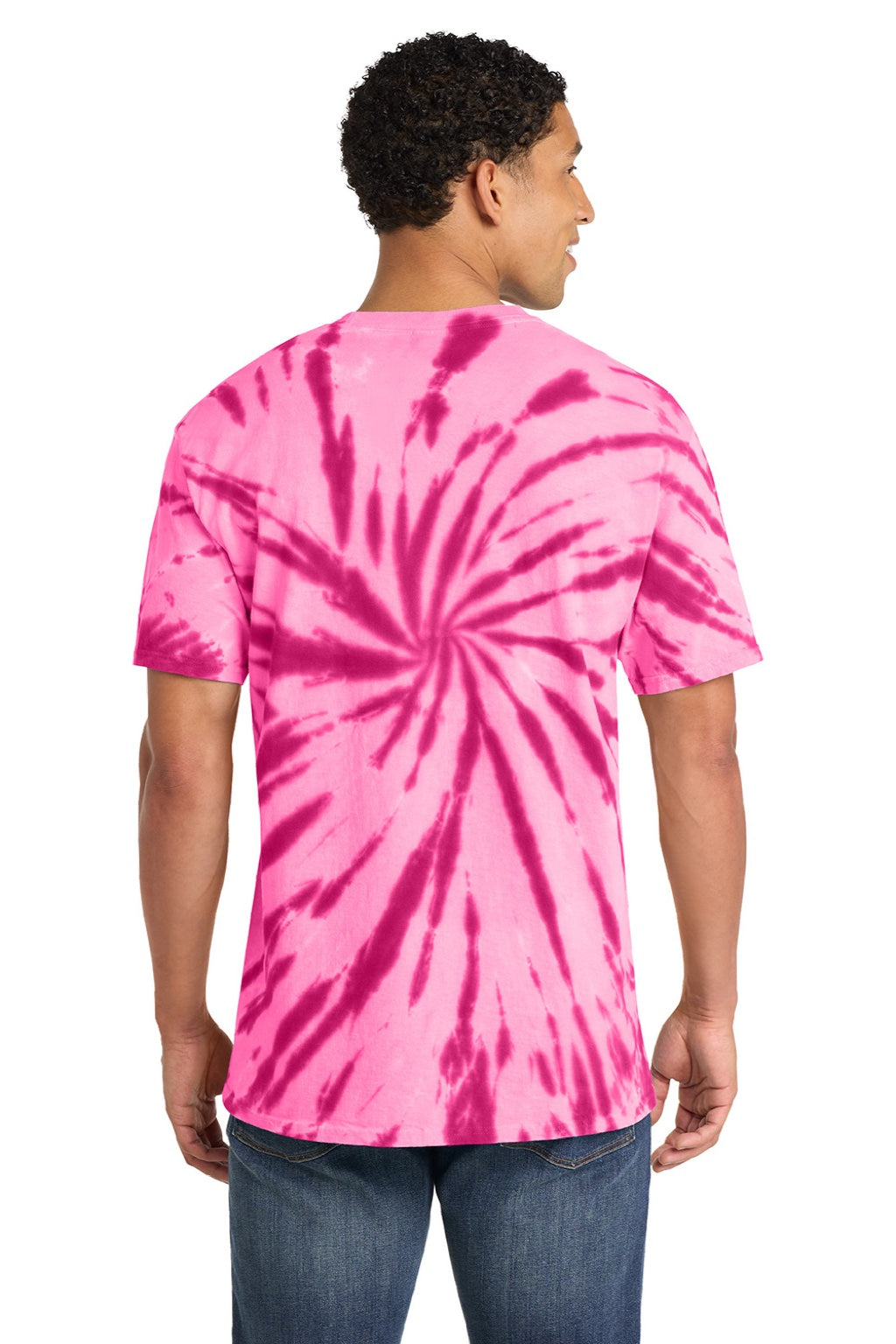 Port & Company PC147 Mens Tie-Dye Short Sleeve Crewneck T-Shirt Pink Model Back