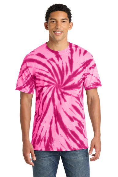 Port & Company PC147 Mens Tie-Dye Short Sleeve Crewneck T-Shirt Pink Model Front