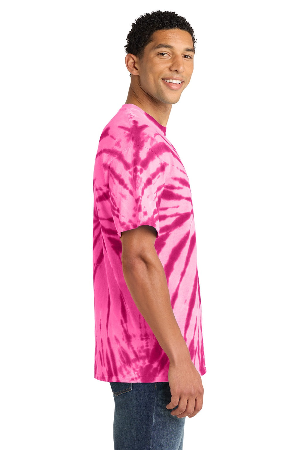 Port & Company PC147 Mens Tie-Dye Short Sleeve Crewneck T-Shirt Pink Model Side