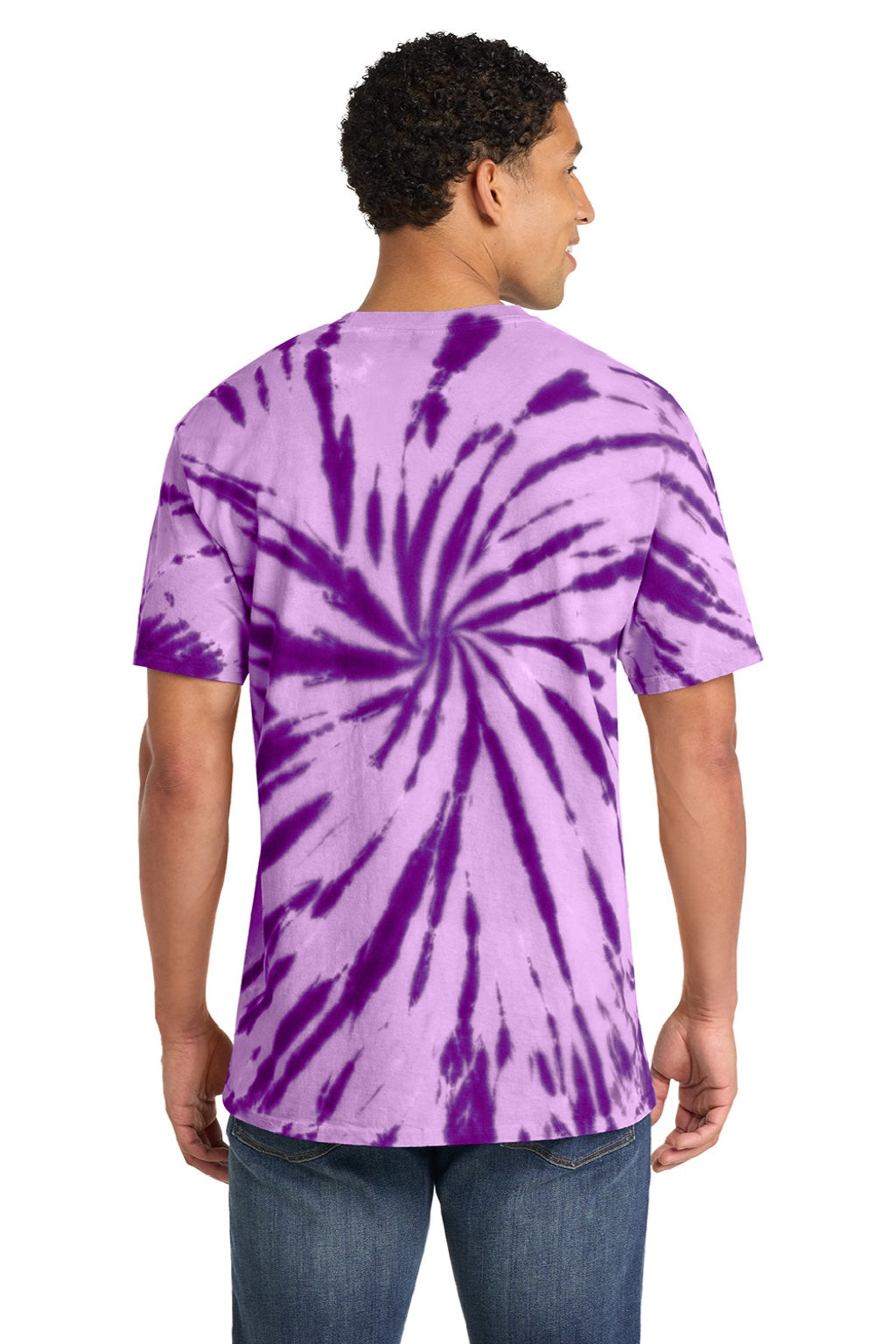 Port & Company PC147 Mens Tie-Dye Short Sleeve Crewneck T-Shirt Purple Model Back