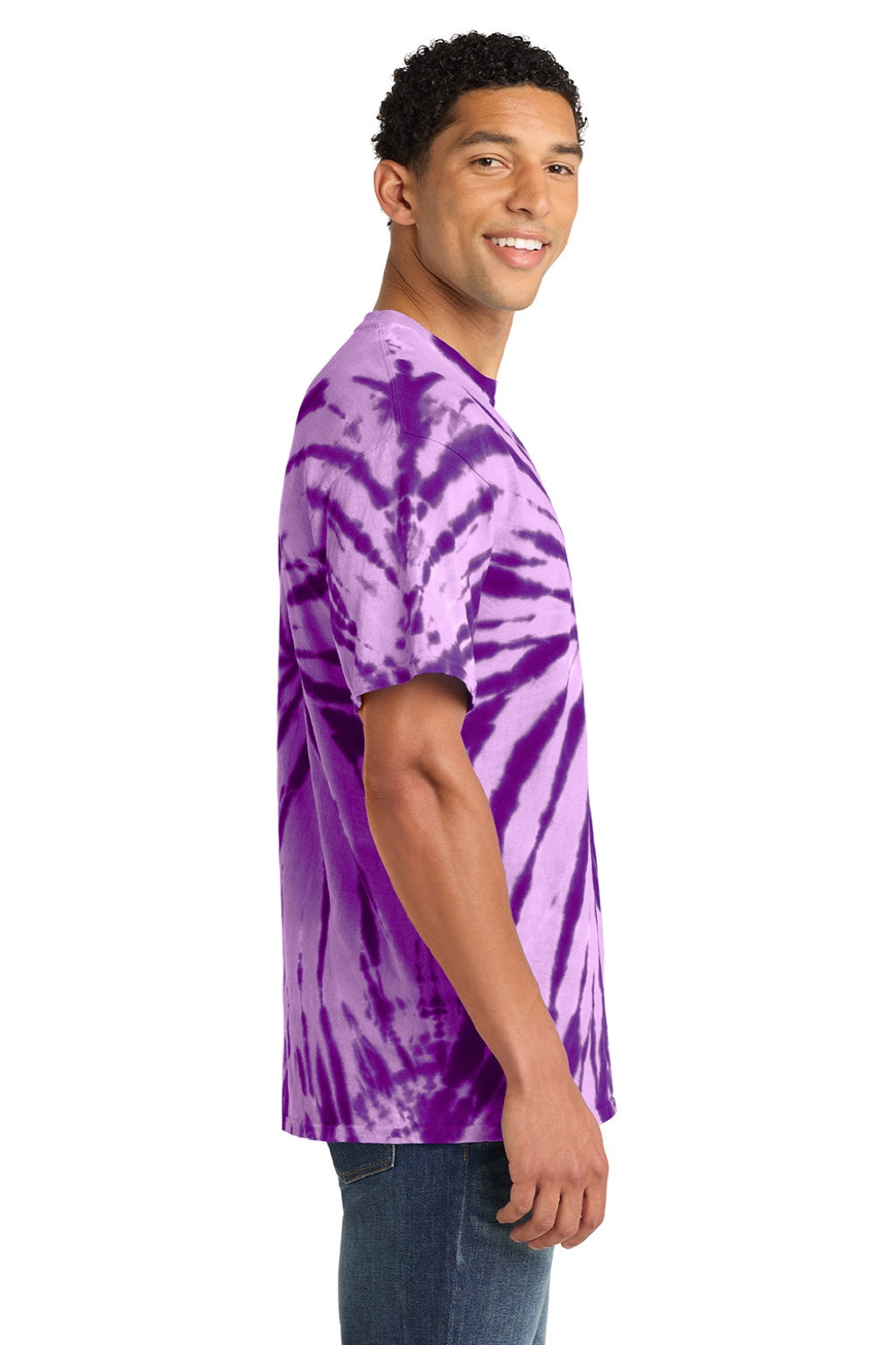 Port & Company PC147 Mens Tie-Dye Short Sleeve Crewneck T-Shirt Purple Model Side
