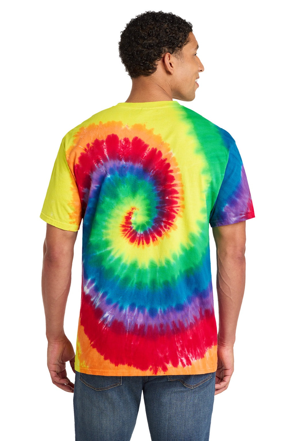 Port & Company PC147 Mens Tie-Dye Short Sleeve Crewneck T-Shirt Rainbow Model Back