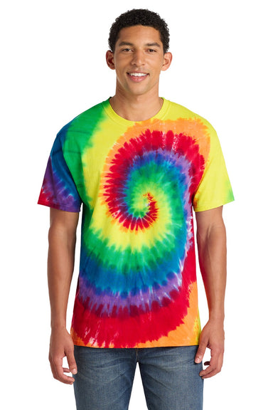 Port & Company PC147 Mens Tie-Dye Short Sleeve Crewneck T-Shirt Rainbow Model Front