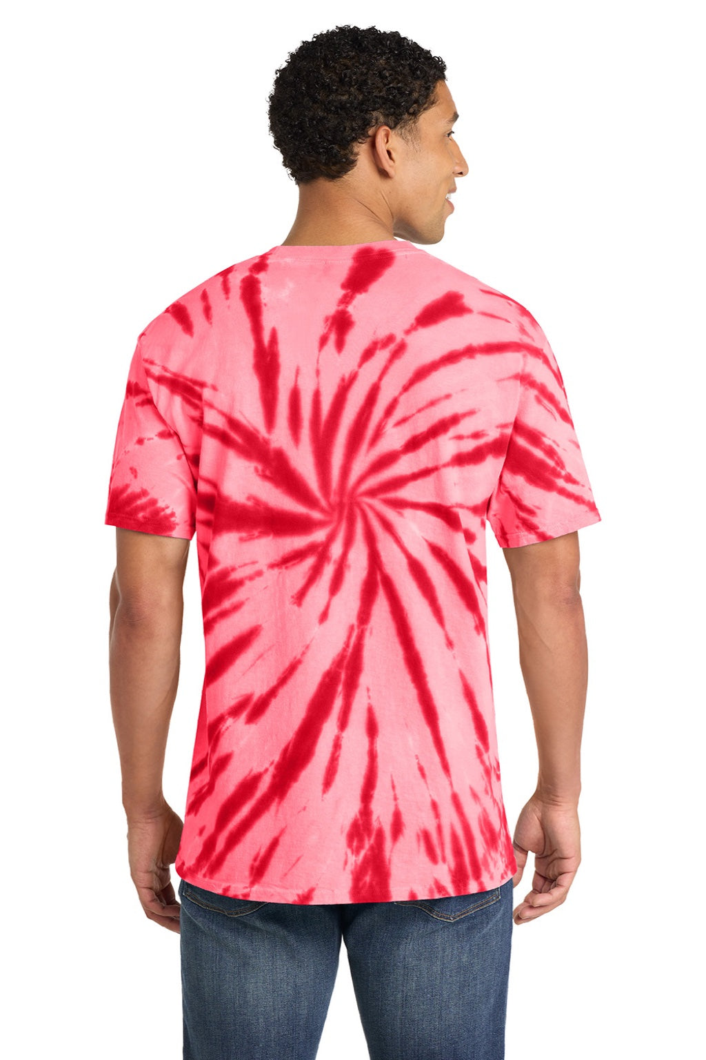 Port & Company PC147 Mens Tie-Dye Short Sleeve Crewneck T-Shirt Red Model Back
