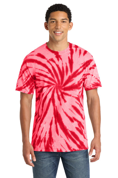 Port & Company PC147 Mens Tie-Dye Short Sleeve Crewneck T-Shirt Red Model Front