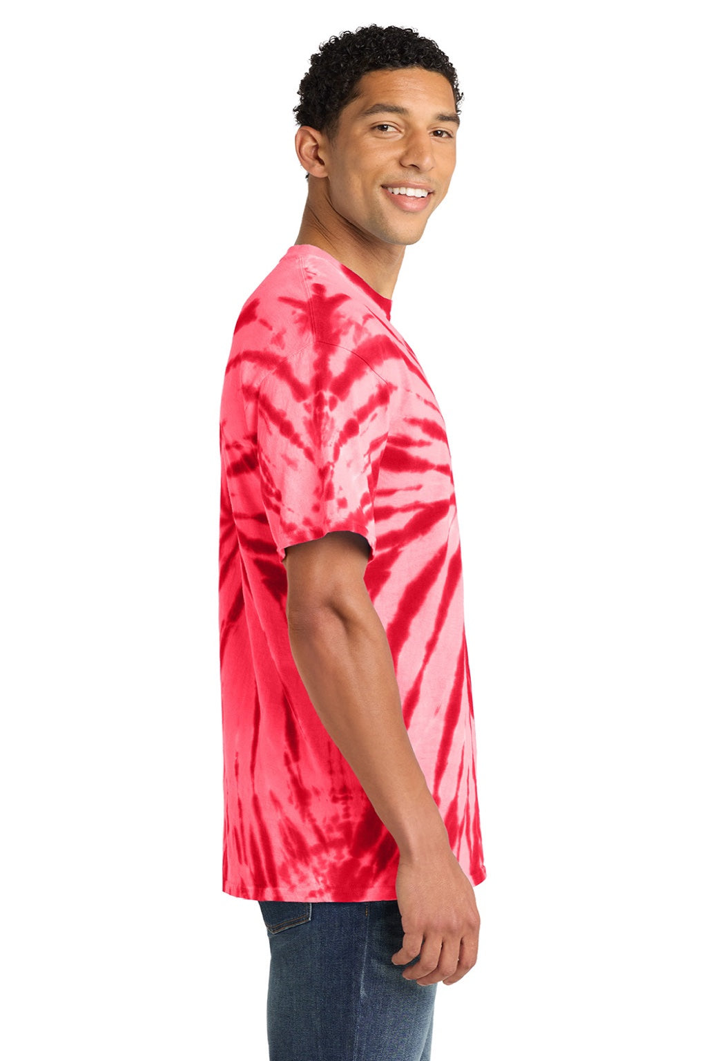 Port & Company PC147 Mens Tie-Dye Short Sleeve Crewneck T-Shirt Red Model Side