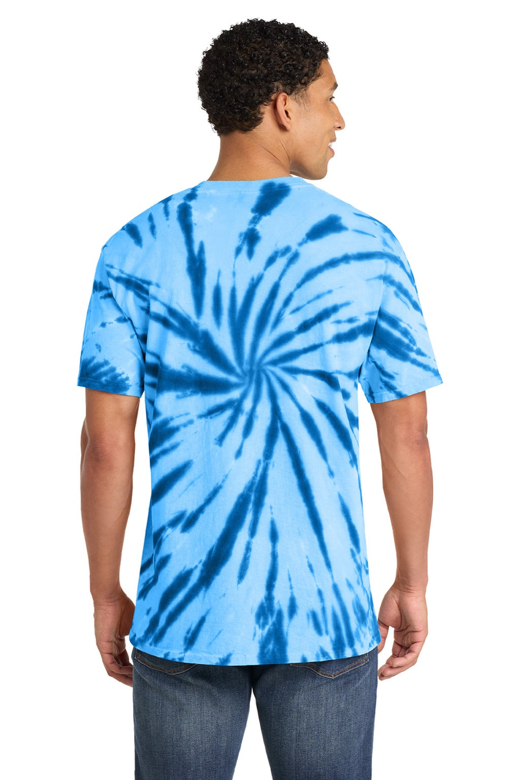 Port & Company PC147 Mens Tie-Dye Short Sleeve Crewneck T-Shirt Royal Blue Model Back